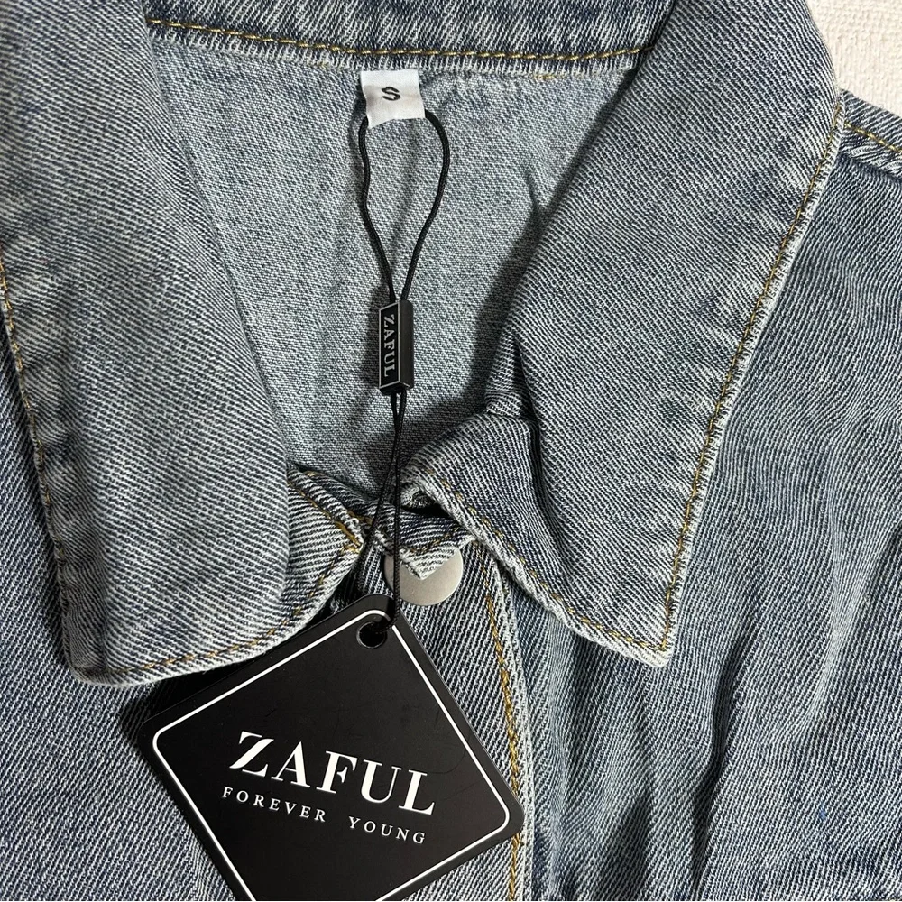 Zaful Womens Aztec Southwestern Denim Jacket Shacket Blue Red Size S New